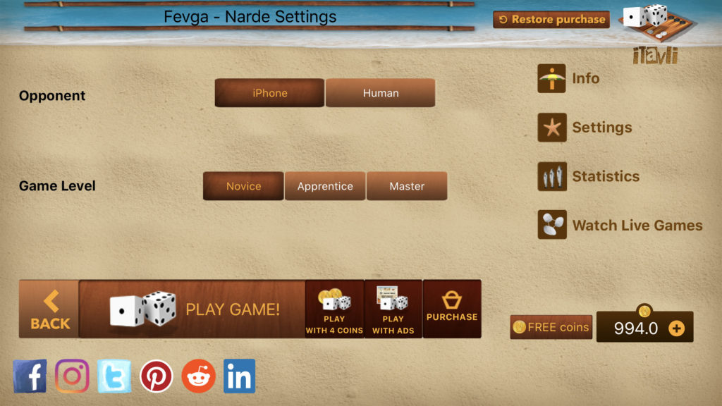 iTavli: Select level of difficulty