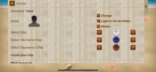 iTavli: Settings page with a new button for creating a custom chip